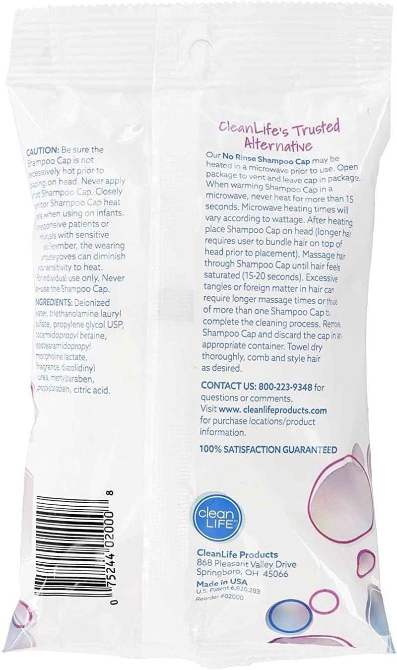 No Rinse Cleanlife Products No-Rinse Shampoo Cap (2 Pack) - Waterless, Rinseless Hair Washing and Conditioning Shower Caps for Bathing Elderly, Bedridden, Hospital Patients - Disposable, Hypoallergenic - Image 2